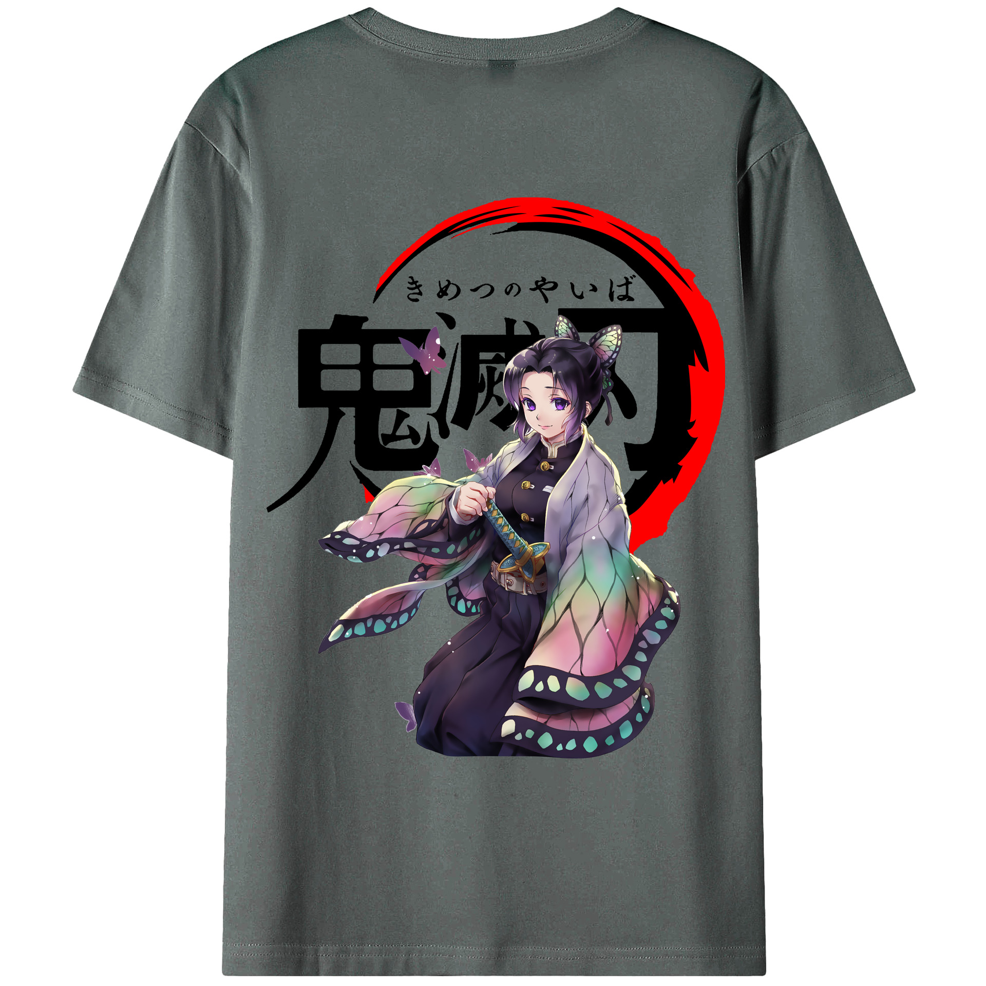 （画像用） 鬼滅の刃（きめつのやいば）蟲柱-胡蝶 しのぶ／こちょう しのぶ Kochou Shinobu 綿100％ メンズ半袖Tシャツ（バックプリント） 通気性